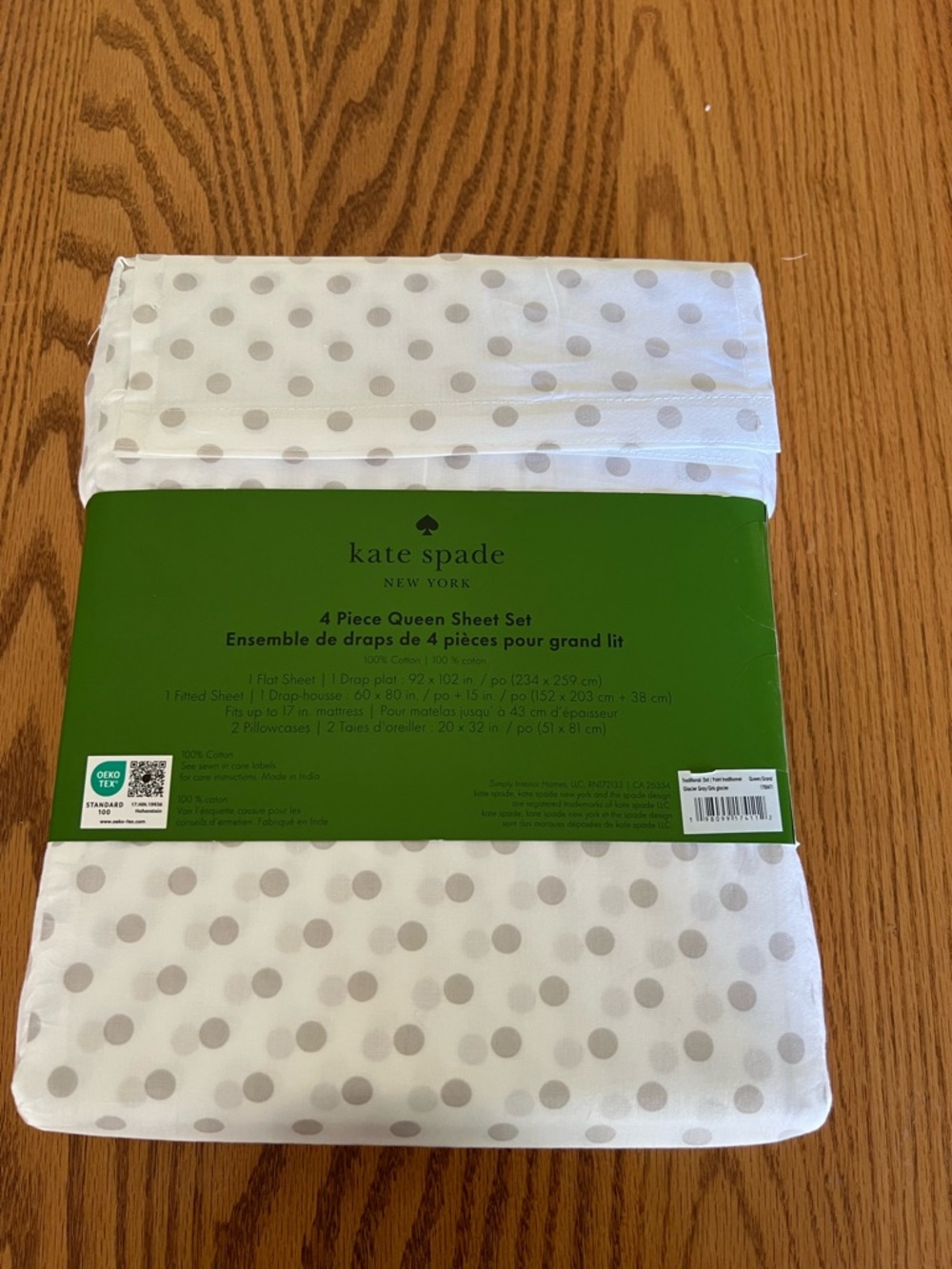 Kate Spade Glacier Gray Dots Queen Sheet Set - Picture 4 of 7